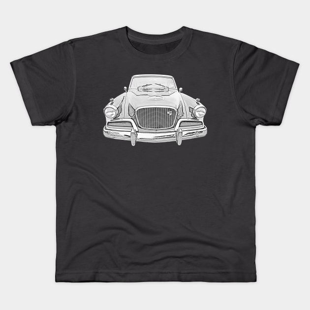 Studebaker Golden Hawk 1950s American classic car monochrome Kids T-Shirt by soitwouldseem